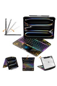 Transparent Black Backlit iPad Keyboard Case, Suitable for iPad Tablets