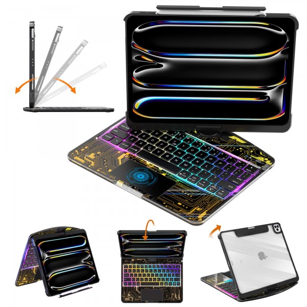 Transparent Black Backlit iPad Keyboard Case, Suitable for iPad Tablets