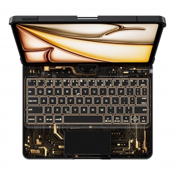 Transparent Black Backlit iPad Keyboard Case, Suitable for iPad Tablets, 7-Color Backlit,Magic Wireless Keyboard, 360°Rotating,with trackpad,Pencil Holder