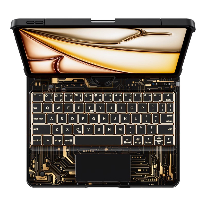 Transparent Black Backlit iPad Keyboard Case, Suitable for iPad Tablets, 7-Color Backlit,Magic Wireless Keyboard, 360°Rotating,with trackpad,Pencil Holder