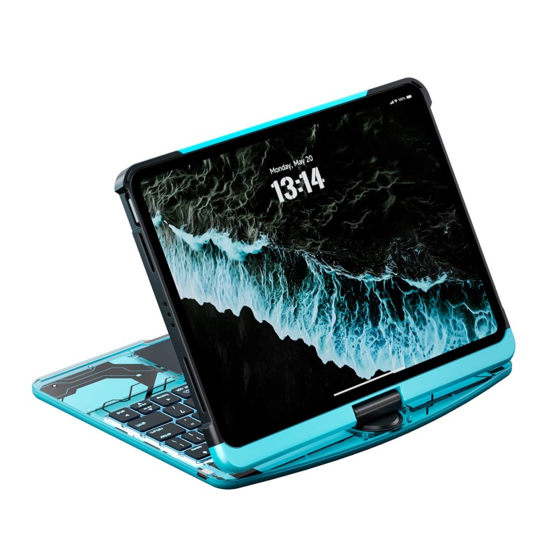 Transparent Blue Backlit iPad Keyboard Case, Suitable for iPad Tablets, 7-Color Backlit,Magic Wireless Keyboard, 360°Rotating,with trackpad,Pencil Holder