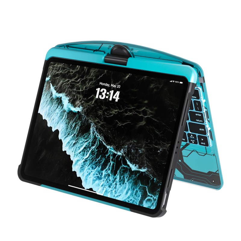 Transparent Blue Backlit iPad Keyboard Case, Suitable for iPad Tablets, 7-Color Backlit,Magic Wireless Keyboard, 360°Rotating,with trackpad,Pencil Holder