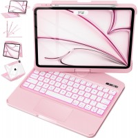 Pink Backlit iPad Keyboard Case, Suitable for iPad Tablets, 7-Color Backlit,Magic Wireless Keyboard, 360°Rotating,with trackpad,Pencil Holder