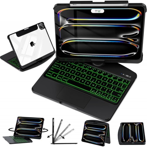Black Backlit iPad Keyboard Case, Suitable for iPad Tablets