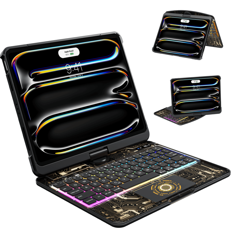 Transparent Black Backlit iPad Keyboard Case, Suitable for iPad Tablets