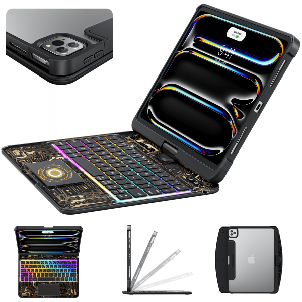 Transparent Black Backlit iPad Keyboard Case, Suitable for iPad Tablets