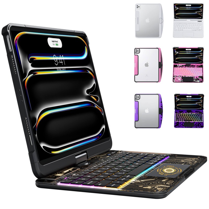 Transparent Black Backlit iPad Keyboard Case, Suitable for iPad Tablets