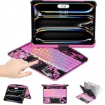 Transparent Pink Backlit iPad Keyboard Case, Suitable for iPad Tablets
