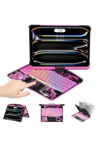 Transparent Pink Backlit iPad Keyboard Case, Suitable for iPad Tablets