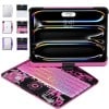 Transparent Pink Backlit iPad Keyboard Case, Suitable for iPad Tablets