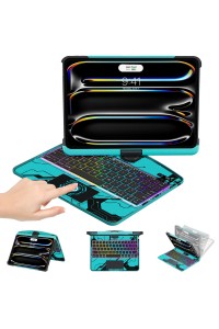 Transparent Blue Backlit iPad Keyboard Case, Suitable for iPad Tablets