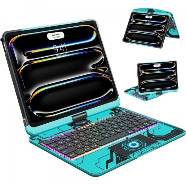 Transparent Blue Backlit iPad Keyboard Case, Suitable for iPad Tablets
