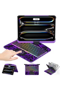 Transparent Purple Backlit iPad Keyboard Case, Suitable for iPad Tablets