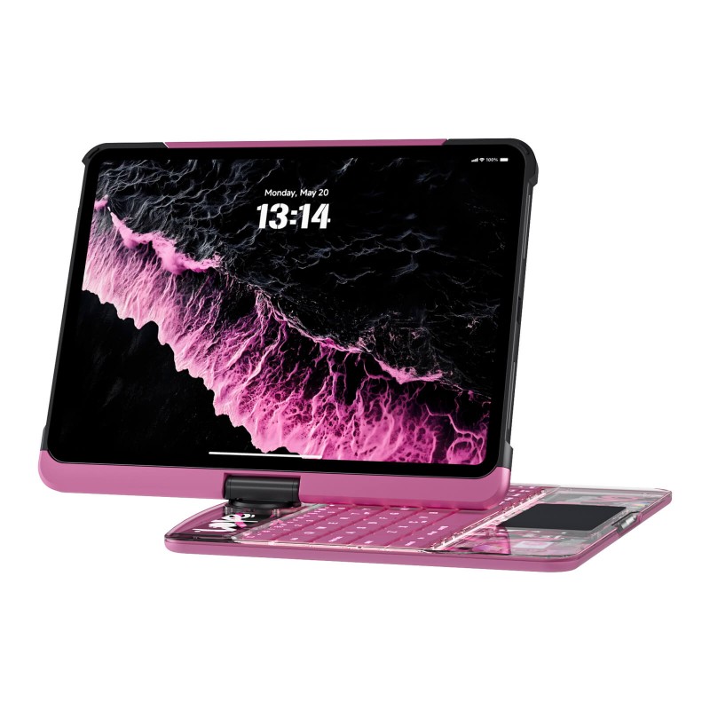 Transparent Pink Backlit iPad Keyboard Case, Suitable for iPad Tablets, 7-Color Backlit,Magic Wireless Keyboard, 360°Rotating,with trackpad,Pencil Holder