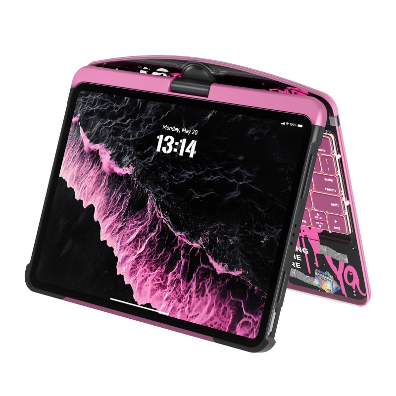 Transparent Pink Backlit iPad Keyboard Case, Suitable for iPad Tablets, 7-Color Backlit,Magic Wireless Keyboard, 360°Rotating,with trackpad,Pencil Holder